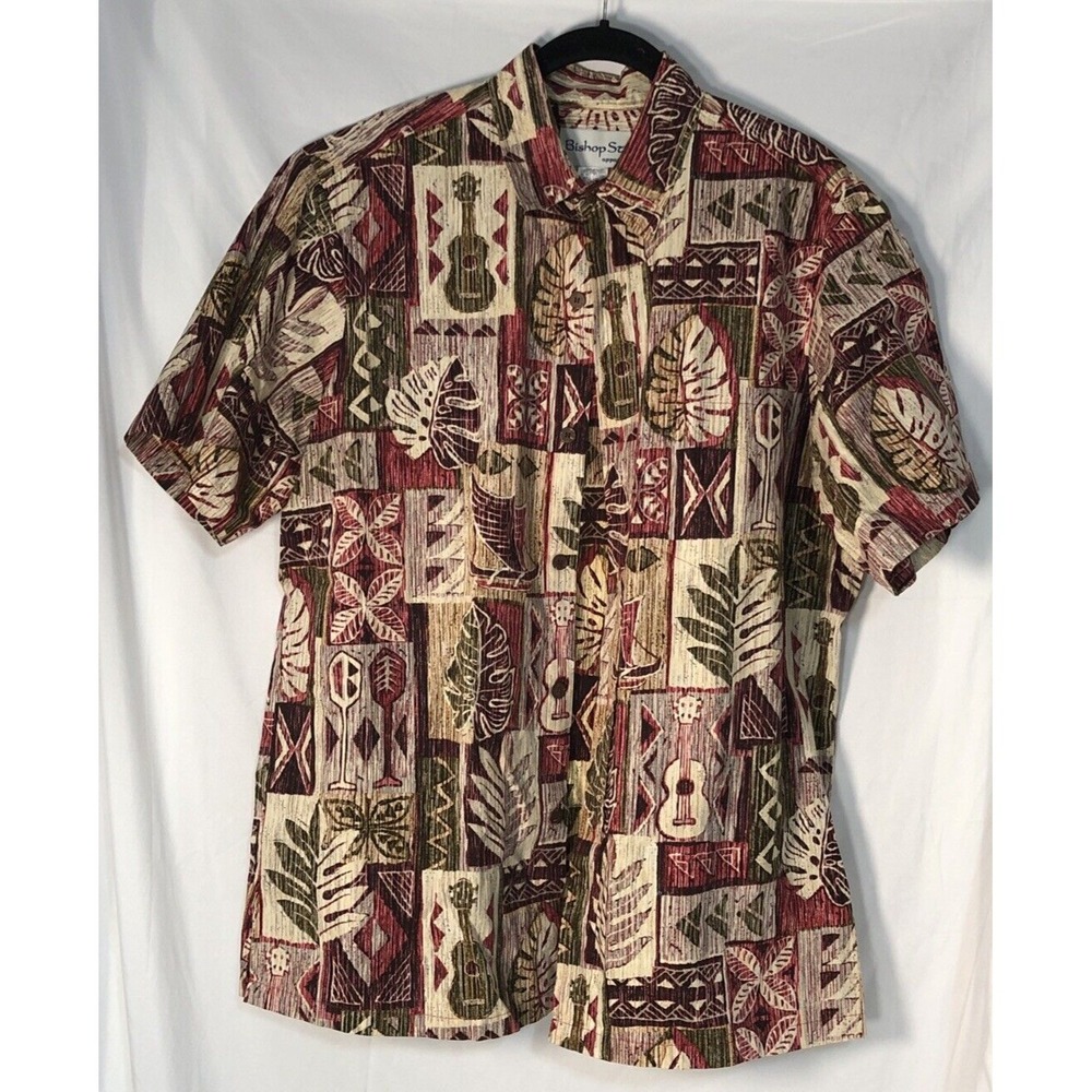 Bishop St Men's Red Hawaii Theme Short-Sleeve Button-Up Shirt - Size L